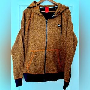 Nike Men's Heathered Orange Full Zip Hoodie AW77 Pockets Logo - Large